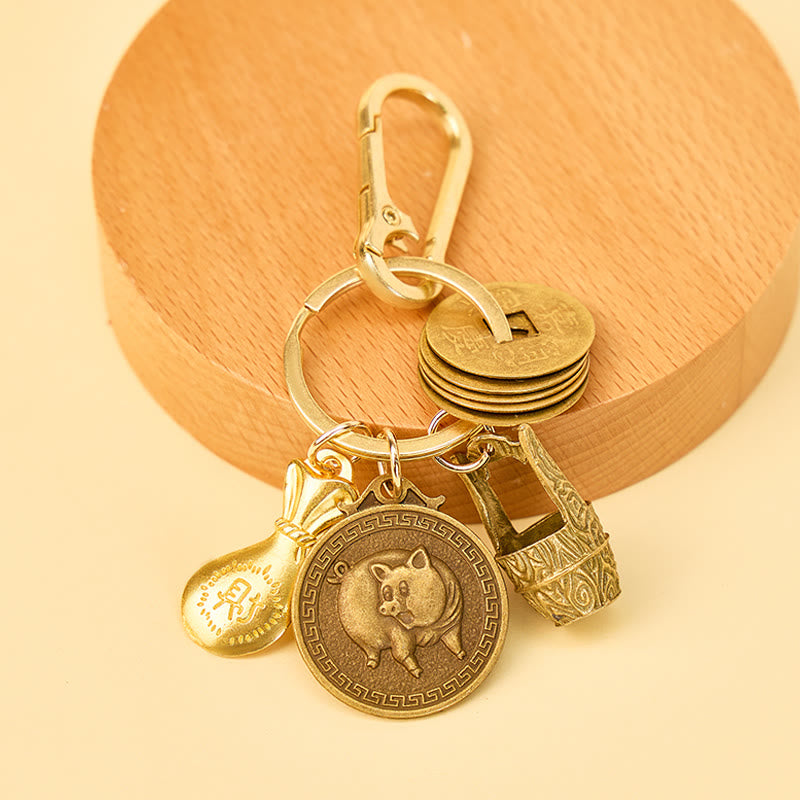 FuAttract Fortune Protection Energy Flow Chinese Zodiac Brass Keychain - Pig - image 11