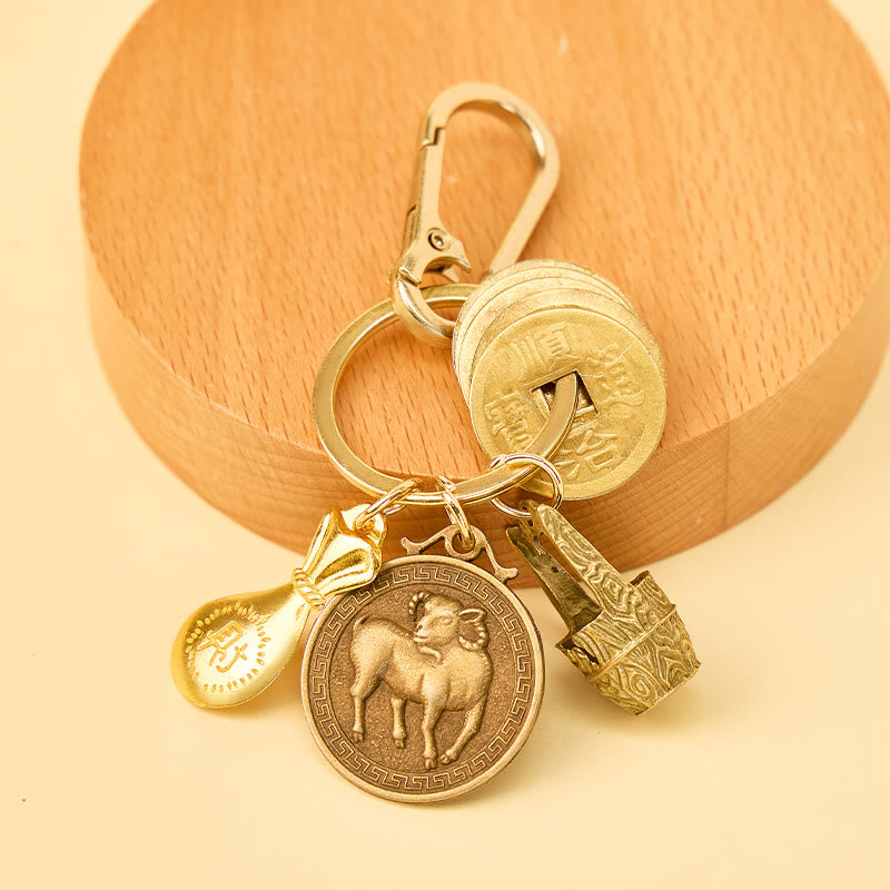 FuAttract Fortune Protection Energy Flow Chinese Zodiac Brass Keychain - Goat - image 7