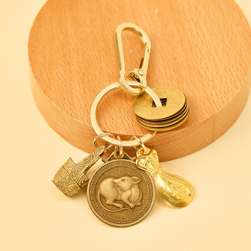 FuAttract Fortune Protection Energy Flow Chinese Zodiac Brass Keychain - Rat - image 0