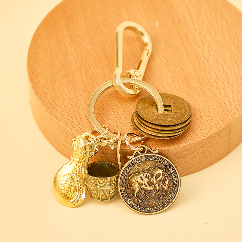 FuAttract Fortune Protection Energy Flow Chinese Zodiac Brass Keychain - Ox - image 1