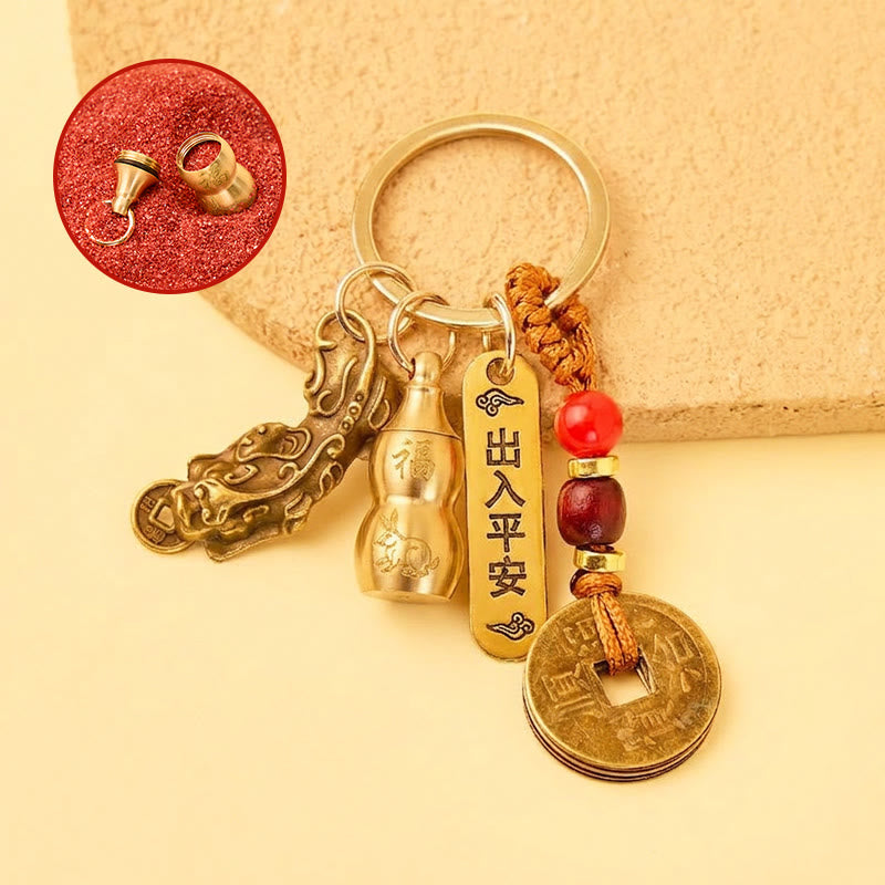 FuAttract Protection Pixiu Chinese Zodiac Calabash Cinnabar Brass Keychain - Rabbit - image 3