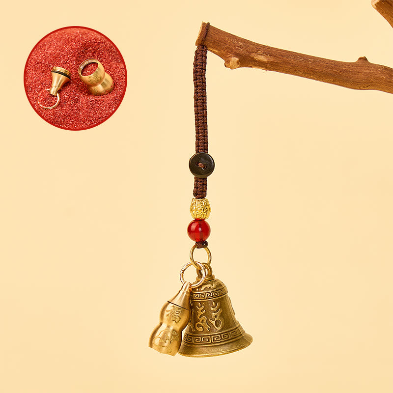 FuAttract Protection Chinese Zodiac Calabash Cinnabar Mantra Om Mani Mantra Bell Brass Keychain - Rat - image 0