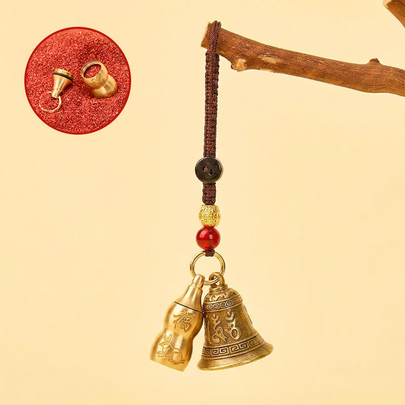 FuAttract Protection Chinese Zodiac Calabash Cinnabar Mantra Om Mani Mantra Bell Brass Keychain - Rabbit - image 3