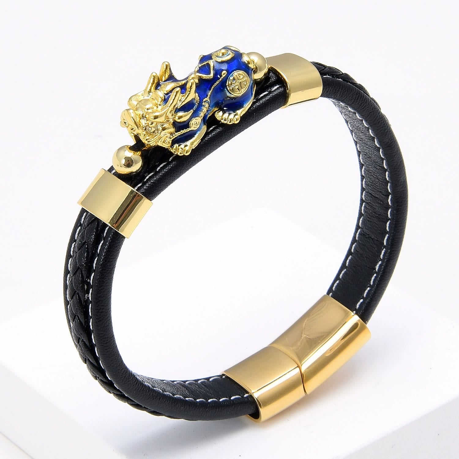 FREE Today: Wealth & Success Black Leather Pixiu Men's Bracelet - Blue - 23cm - image 18