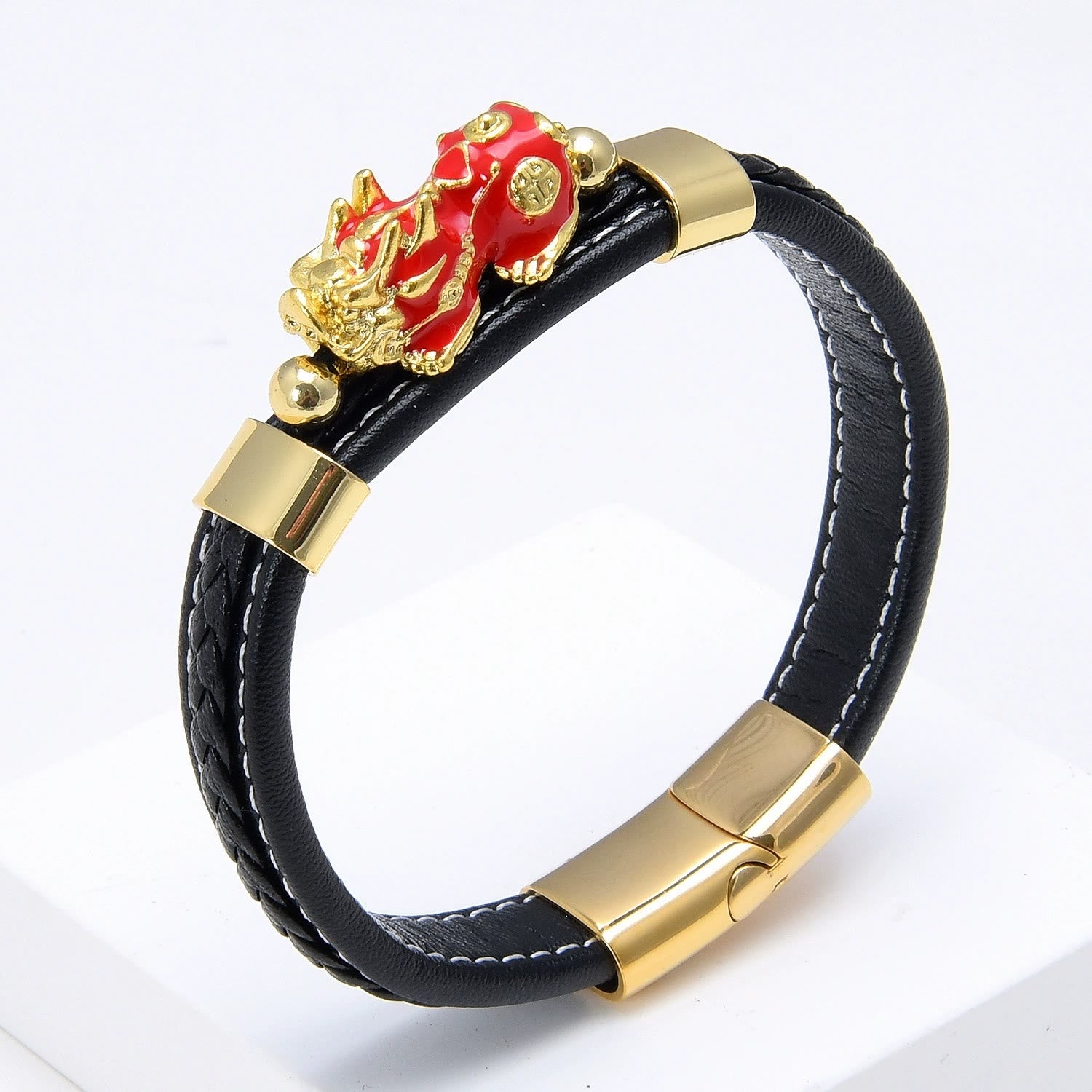 FREE Today: Wealth & Success Black Leather Pixiu Men's Bracelet - Red - 23cm - image 17