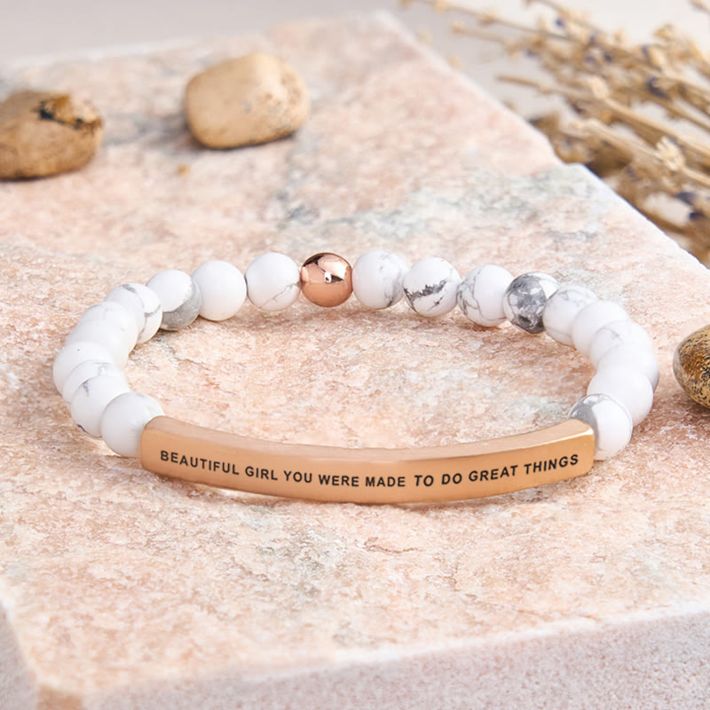 FuAttract Beautiful Girl You Were Made To Do Great Things Tube Bead Bracelet - White Turquoise - Rose Gold - image 32