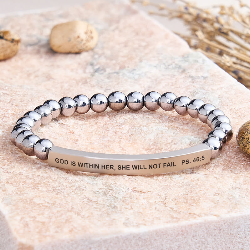 FuAttract God Is Within Her She Will Not Fail Ps. 46:5 Tube Bead Bracelet - Hematite - Silver - image 37