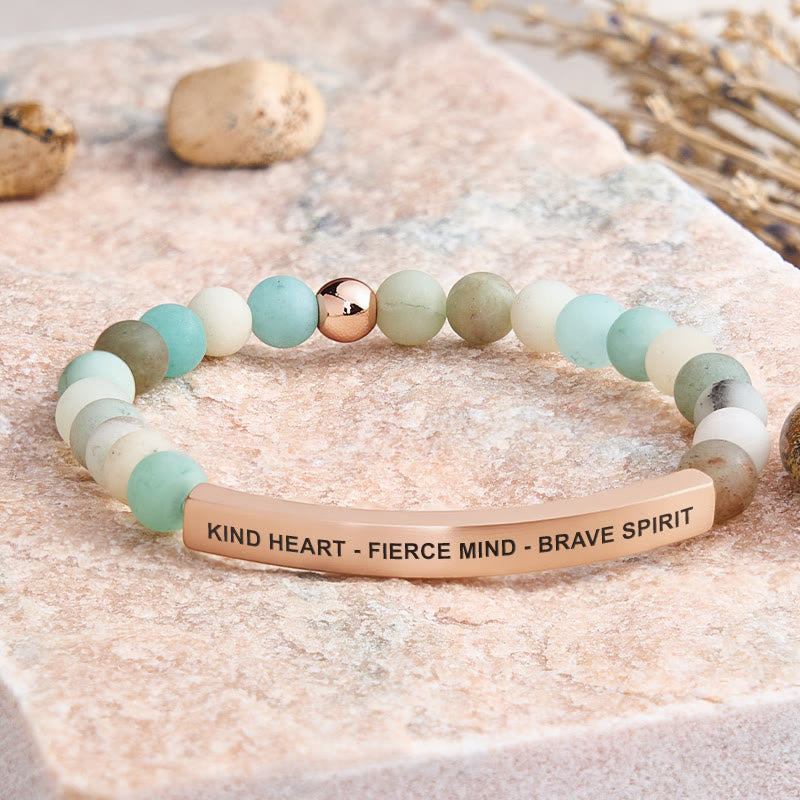FuAttract Kind Heart - Fierce Mind - Brave Spirit Tube Bead Bracelet - Matt Amazonite - Rose Gold - image 6