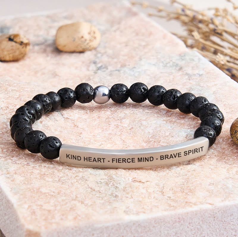 FuAttract Kind Heart - Fierce Mind - Brave Spirit Tube Bead Bracelet - Lava Rock - Silver - image 33