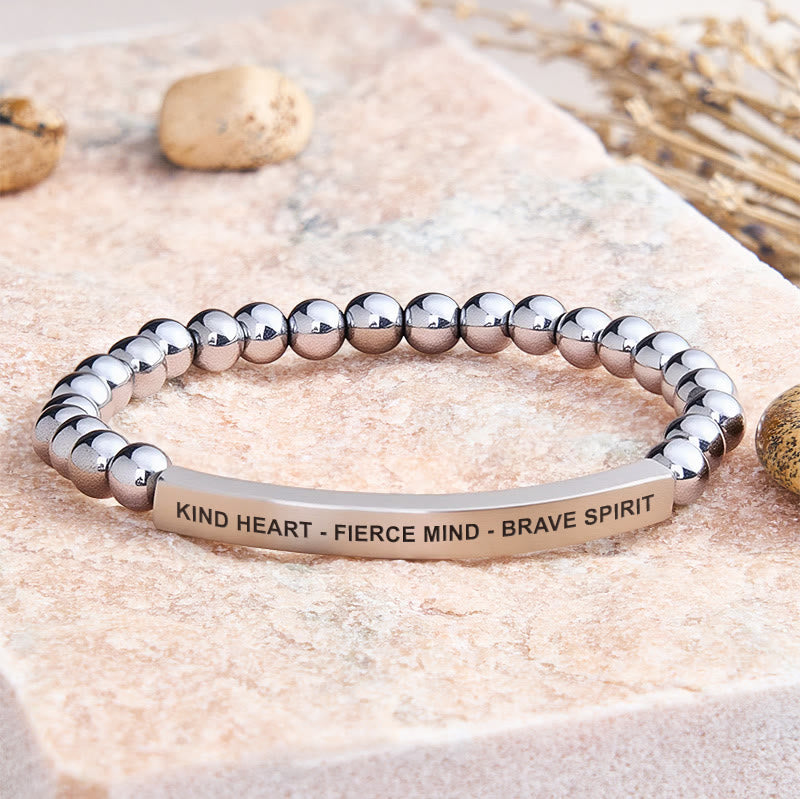 FuAttract Kind Heart - Fierce Mind - Brave Spirit Tube Bead Bracelet - Hematite - Silver - image 37