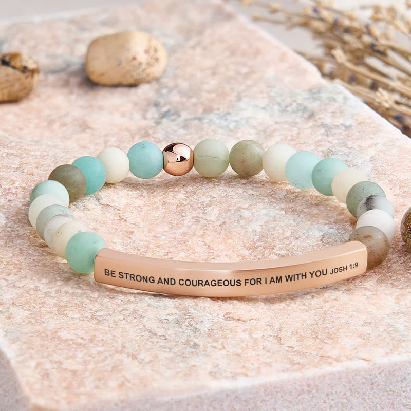 FuAttract Be Strong and Courageous Joshua 1:9 Tube Bead Bracelet - Matt Amazonite - Rose Gold - image 13