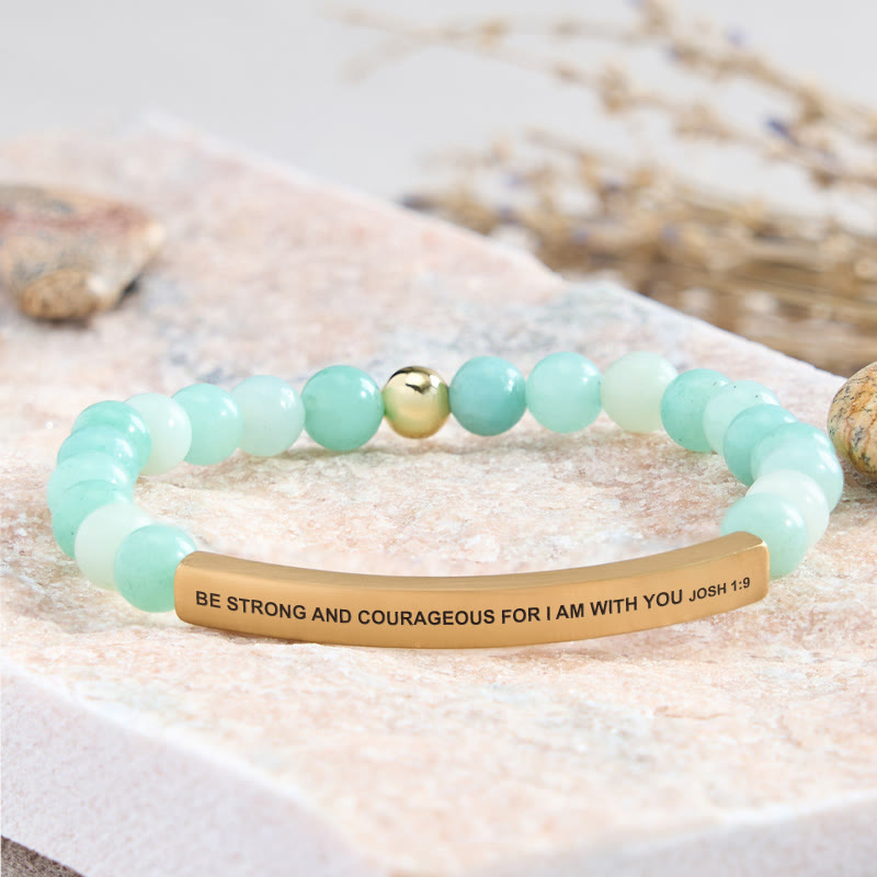 FuAttract Be Strong and Courageous Joshua 1:9 Tube Bead Bracelet - Amazonite - Gold - image 12