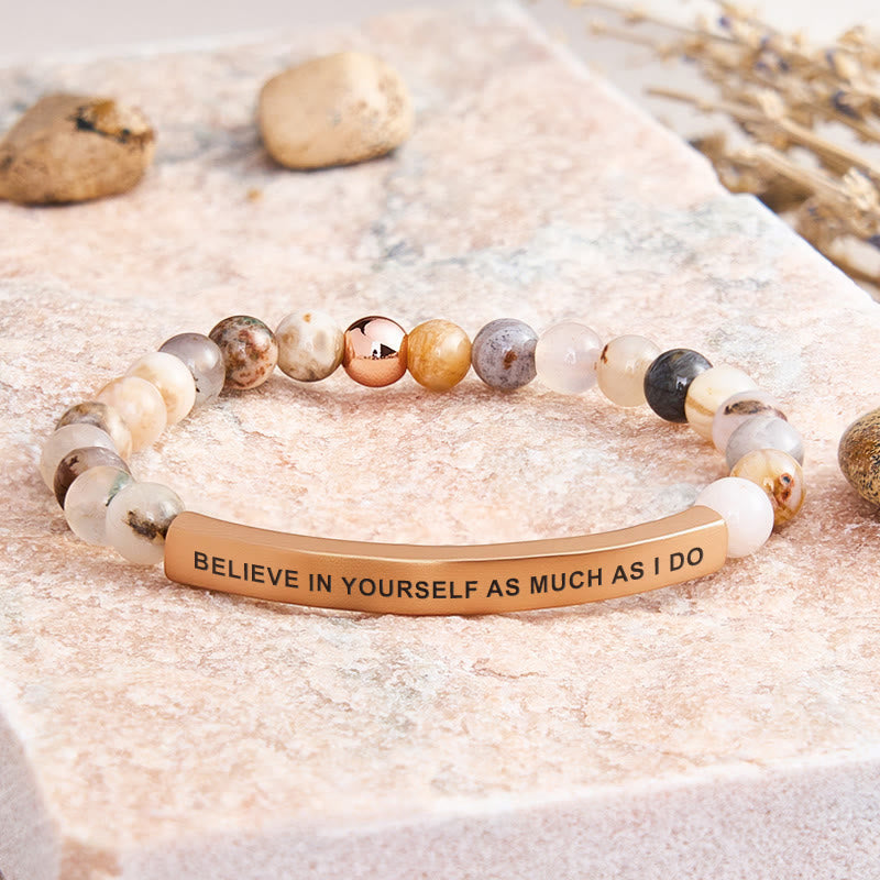 FuAttract Believe In Yourself As Much As I Do Tube Bead Bracelet - Bamboo Leaf Agate - Rose Gold - image 17