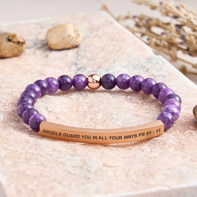 FuAttract Angels Guard You In All Your Ways Psalm 91:11 Tube Bead Bracelet - Amethyst - Rose Gold - image 0