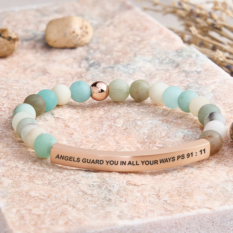 FuAttract Angels Guard You In All Your Ways Psalm 91:11 Tube Bead Bracelet - Matt Amazonite - Rose Gold - image 14