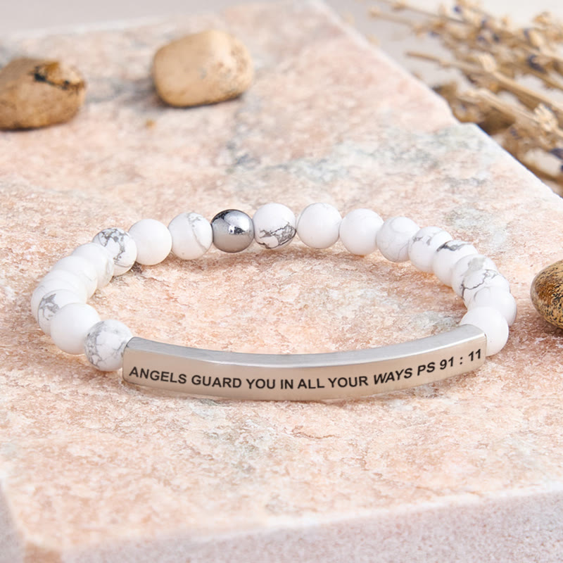 FuAttract Angels Guard You In All Your Ways Psalm 91:11 Tube Bead Bracelet - White Turquoise - Silver - image 30