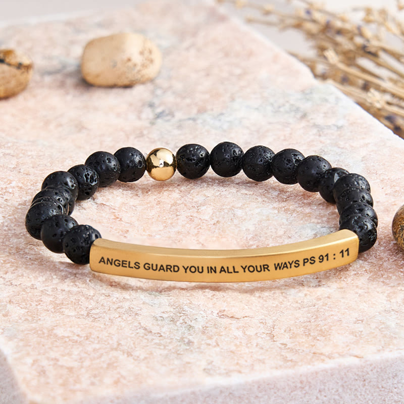 FuAttract Angels Guard You In All Your Ways Psalm 91:11 Tube Bead Bracelet - Lava Rock - Gold - image 35