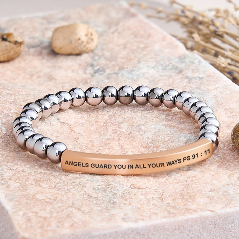 FuAttract Angels Guard You In All Your Ways Psalm 91:11 Tube Bead Bracelet - Hematite - Rose Gold - image 37
