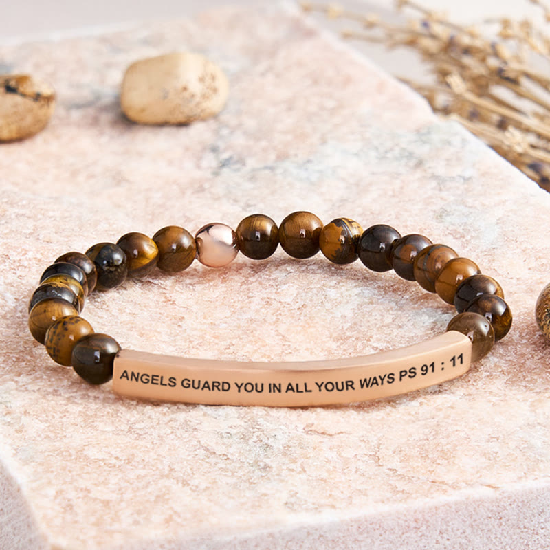 FuAttract Angels Guard You In All Your Ways Psalm 91:11 Tube Bead Bracelet - Tiger's Eye - Rose Gold - image 40