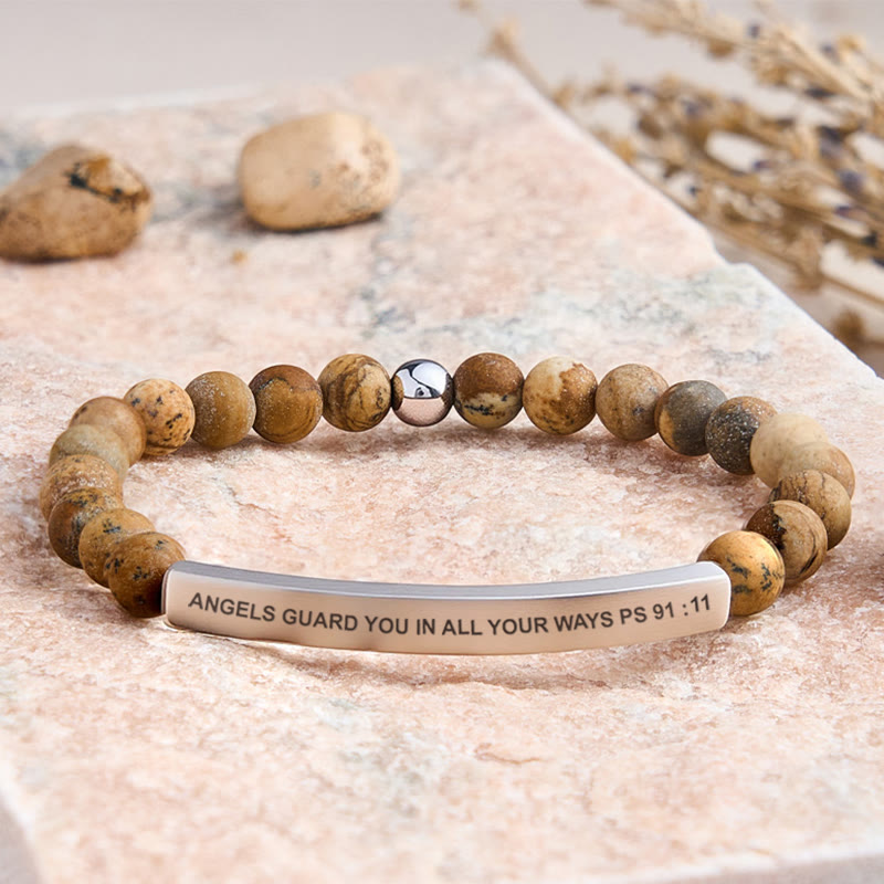 FuAttract Angels Guard You In All Your Ways Psalm 91:11 Tube Bead Bracelet - Picture Jasper - Silver - image 45