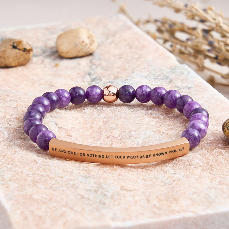 FuAttract Be Anxious For Nothing Let Your Prayers Be Known Phil 4:6 Tube Bead Bracelet - Amethyst - Rose Gold - image 20