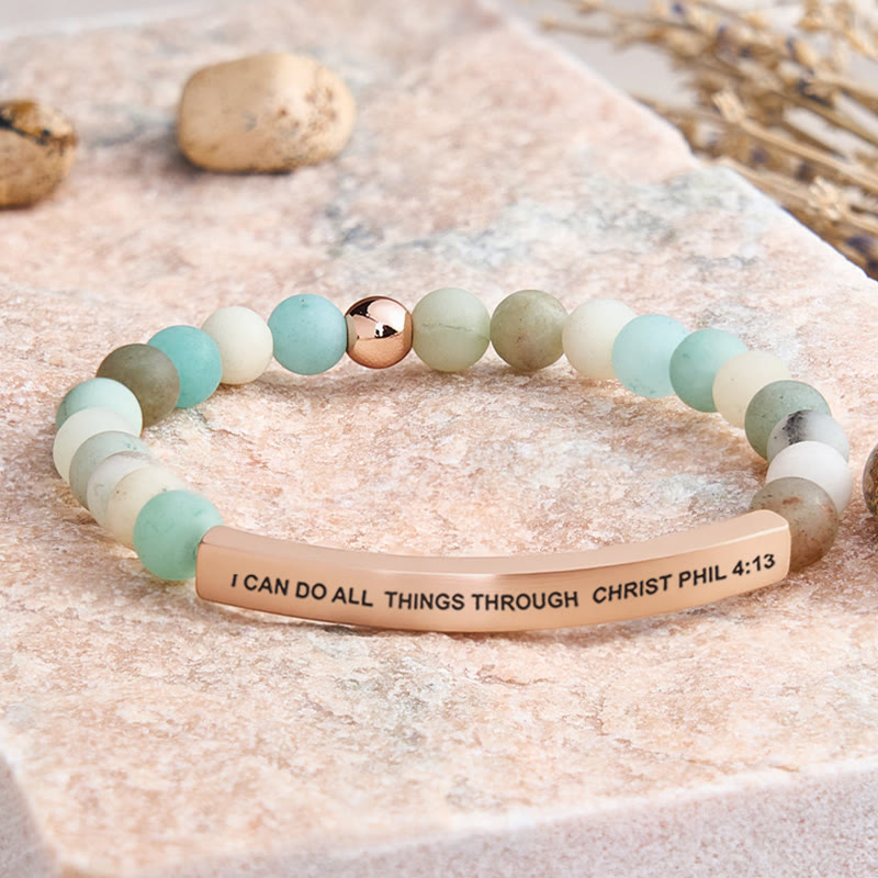 FuAttract I Can Do All Things Through Christ Phil 4:13 Tube Bead Bracelet - Matt Amazonite - Rose Gold - image 0