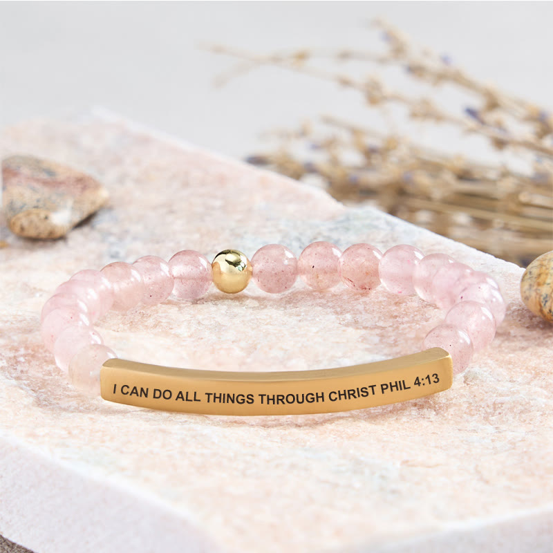 FuAttract I Can Do All Things Through Christ Phil 4:13 Tube Bead Bracelet - Strawberry Quartz - Gold - image 16
