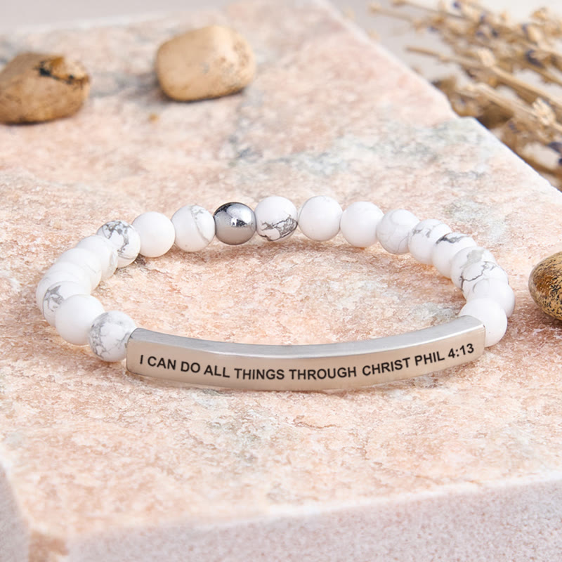 FuAttract I Can Do All Things Through Christ Phil 4:13 Tube Bead Bracelet - White Turquoise - Silver - image 30