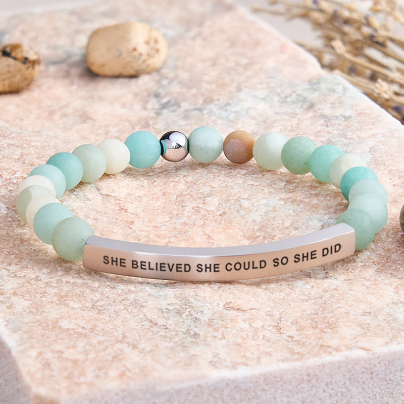 FuAttract She Believed She Could So She Did Tube Bead Bracelet - Matt Amazonite - Silver - image 14