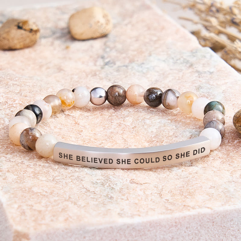FuAttract She Believed She Could So She Did Tube Bead Bracelet - Bamboo Leaf Agate - Silver - image 18