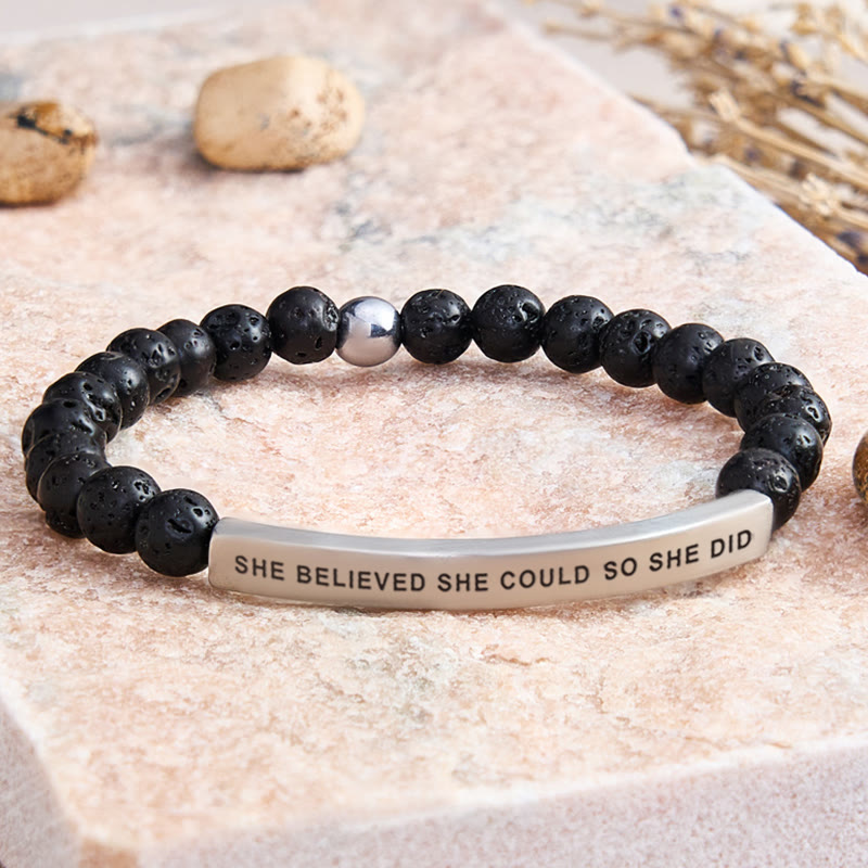 FuAttract She Believed She Could So She Did Tube Bead Bracelet - Lava Rock - Silver - image 33