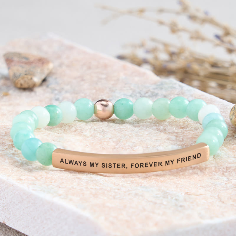 FuAttract Always My Sister Forever My Friend Tube Bead Bracelet - Amazonite - Rose Gold - image 6