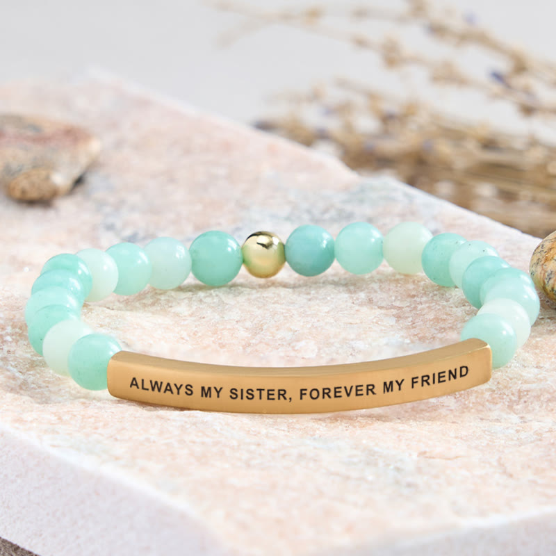FuAttract Always My Sister Forever My Friend Tube Bead Bracelet - Amazonite - Gold - image 8
