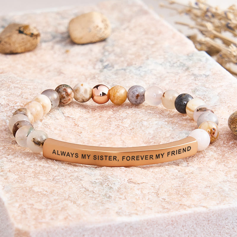 FuAttract Always My Sister Forever My Friend Tube Bead Bracelet - Bamboo Leaf Agate - Rose Gold - image 17