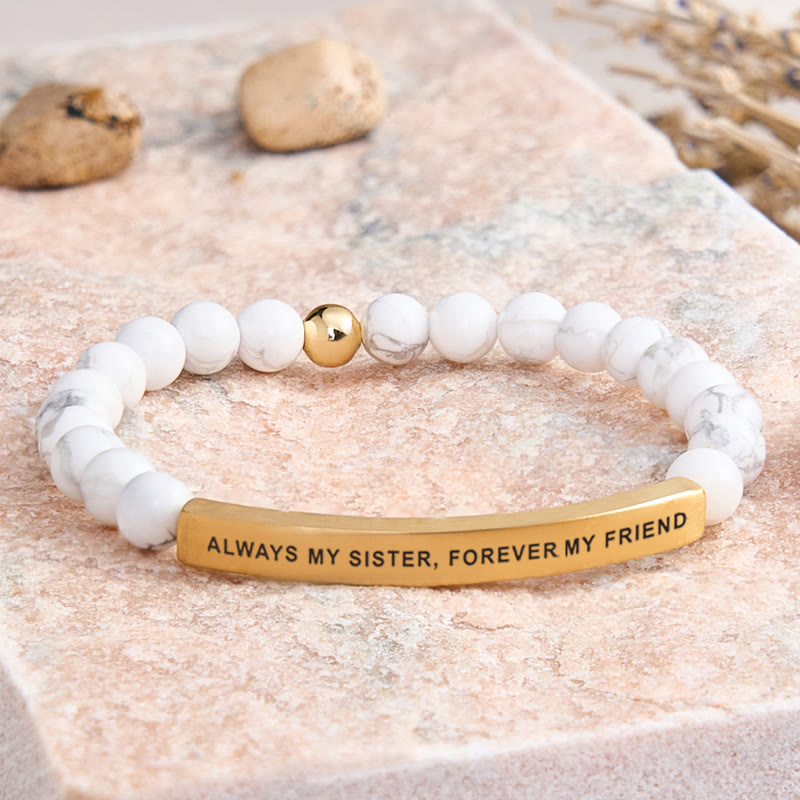 FuAttract Always My Sister Forever My Friend Tube Bead Bracelet - White Turquoise - Gold - image 30
