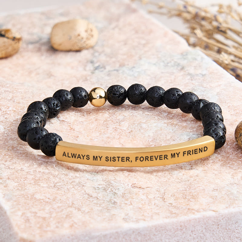 FuAttract Always My Sister Forever My Friend Tube Bead Bracelet - Lava Rock - Gold - image 34