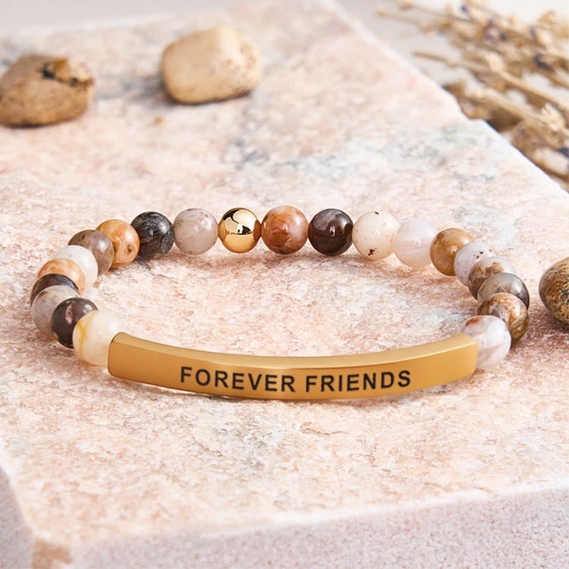 FuAttract Forever Friends Tube Bead Bracelet - Bamboo Leaf Agate - Gold - image 2