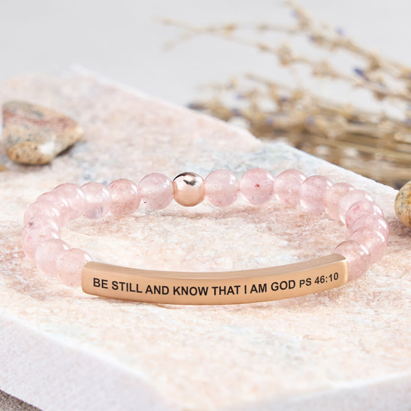 FuAttract Be Still And Know That I Am God Psalm 46:10 Tube Bead Bracelet - Strawberry Quartz - Rose Gold - image 17