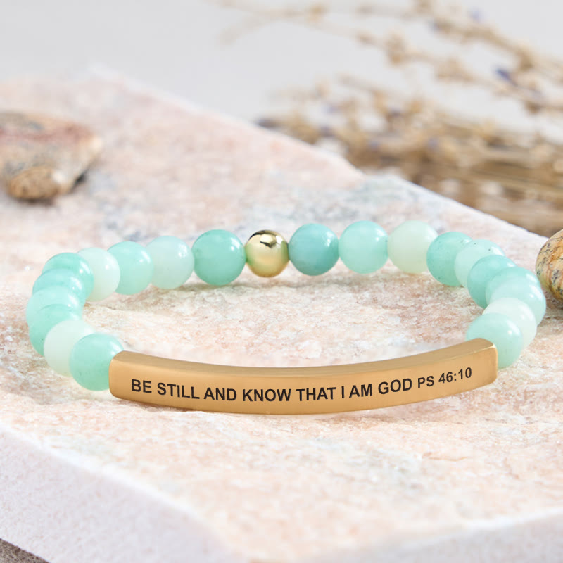 FuAttract Be Still And Know That I Am God Psalm 46:10 Tube Bead Bracelet - Amazonite - Gold - image 12