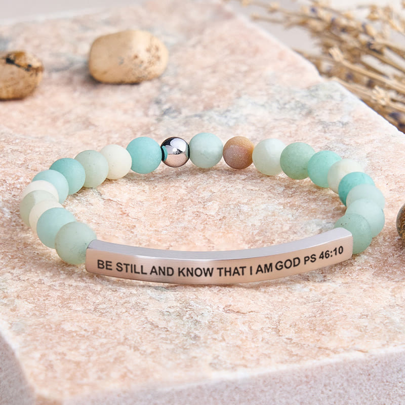 FuAttract Be Still And Know That I Am God Psalm 46:10 Tube Bead Bracelet - Matt Amazonite - Silver - image 14