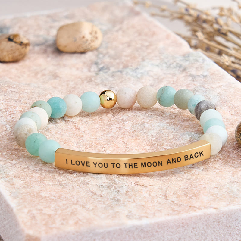 FuAttract I Love You To The Moon And Back Tube Bead Bracelet - Matt Amazonite - Gold - image 15