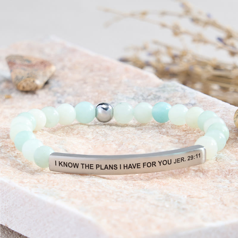 FuAttract I Know The Plans I Have For You Jer. 29:11 Tube Bead Bracelet - Amazonite - Silver - image 11