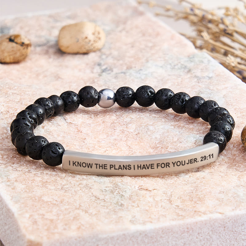 FuAttract I Know The Plans I Have For You Jer. 29:11 Tube Bead Bracelet - Lava Rock - Silver - image 33