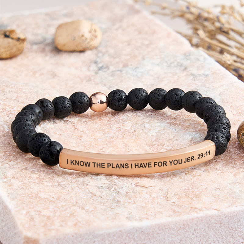 FuAttract I Know The Plans I Have For You Jer. 29:11 Tube Bead Bracelet - Lava Rock - Rose Gold - image 32