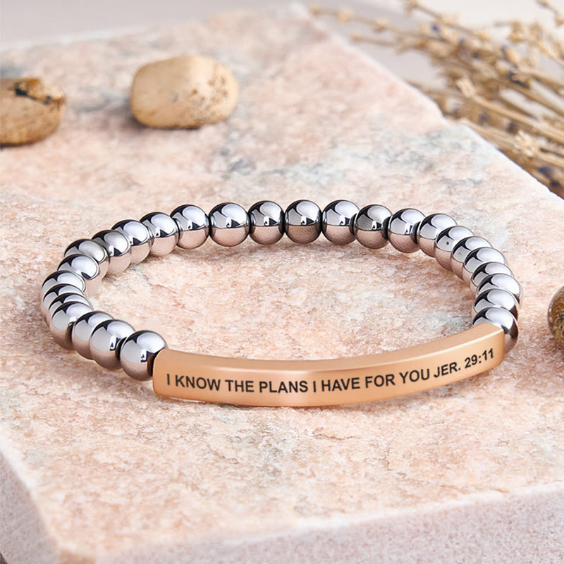 FuAttract I Know The Plans I Have For You Jer. 29:11 Tube Bead Bracelet - Hematite - Rose Gold - image 36