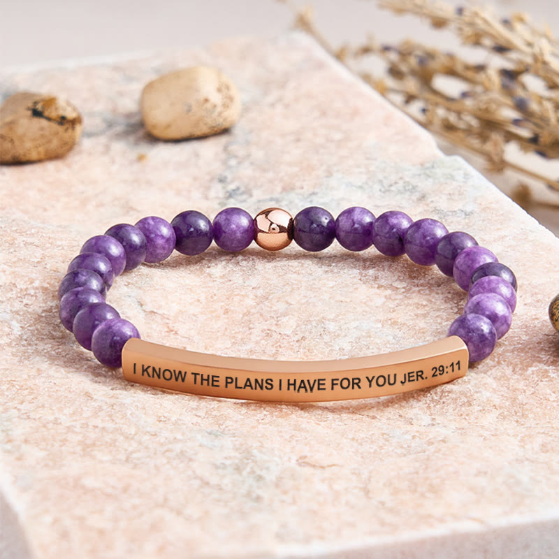 FuAttract I Know The Plans I Have For You Jer. 29:11 Tube Bead Bracelet - Amethyst - Rose Gold - image 24