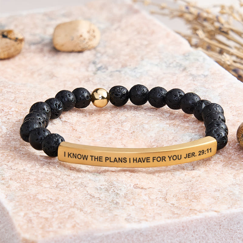 FuAttract I Know The Plans I Have For You Jer. 29:11 Tube Bead Bracelet - Lava Rock - Gold - image 34