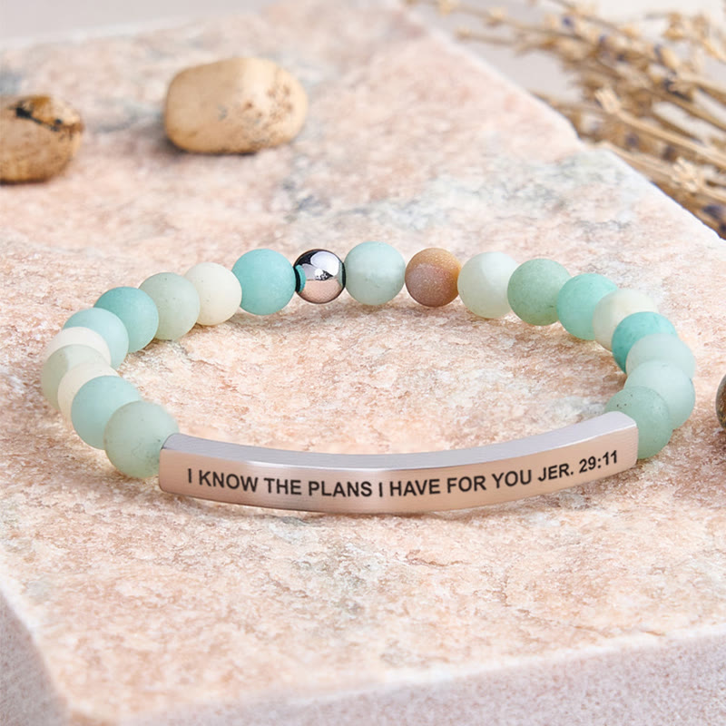 FuAttract I Know The Plans I Have For You Jer. 29:11 Tube Bead Bracelet - Matt Amazonite - Silver - image 14