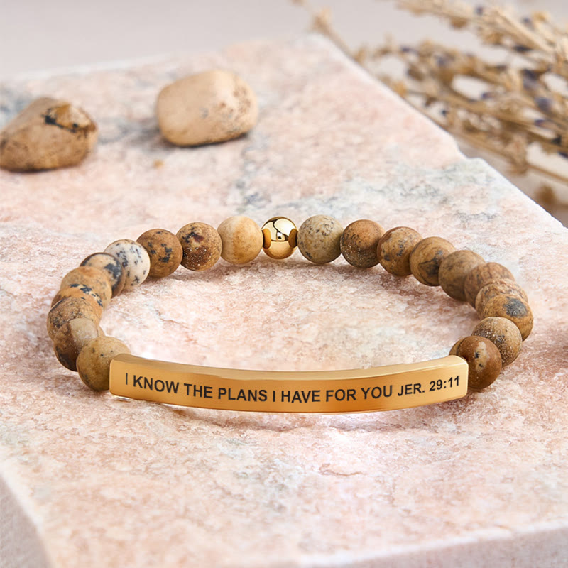 FuAttract I Know The Plans I Have For You Jer. 29:11 Tube Bead Bracelet - Picture Jasper - Gold - image 45