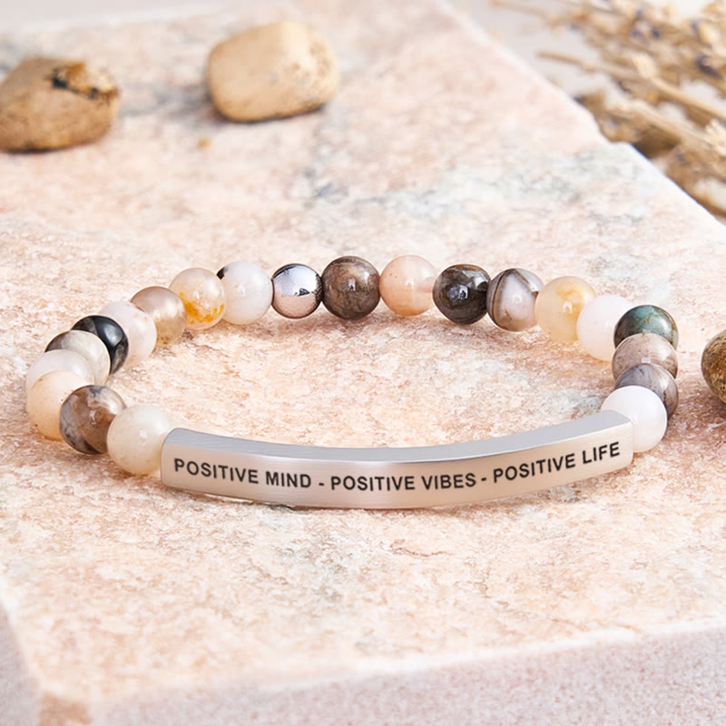 FuAttract Positive Mind - Positive Vibes - Positive Life Tube Bead Bracelet - Bamboo Leaf Agate - Silver - image 19